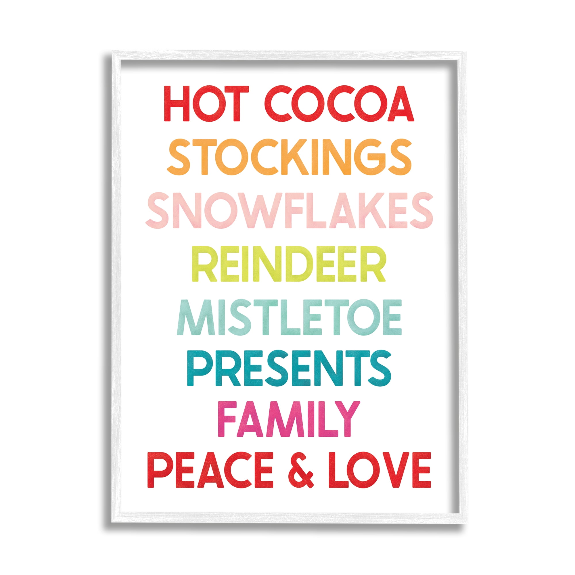 White Framed Christmas Holiday Text Print on Canvas