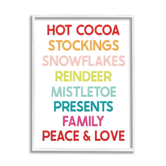 Stupell Industries Peace & Love Rainbow Christmas List Holiday Painting White Framed Art Print Wall Art
