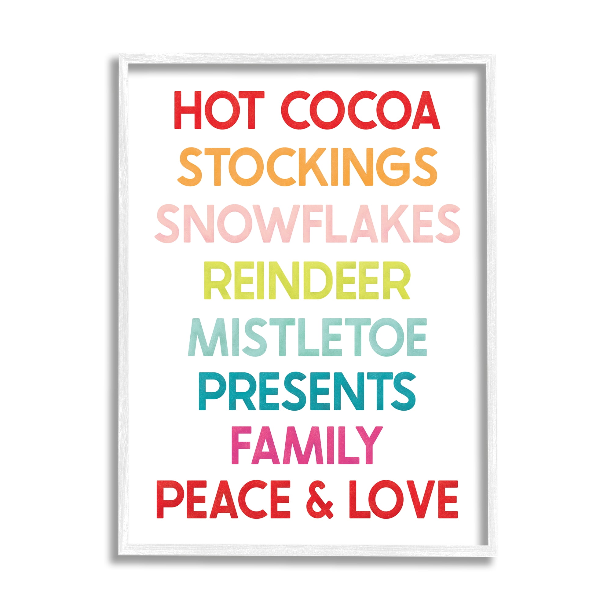 Stupell Industries Peace & Love Rainbow Christmas List Holiday Painting White Framed Art Print Wall Art