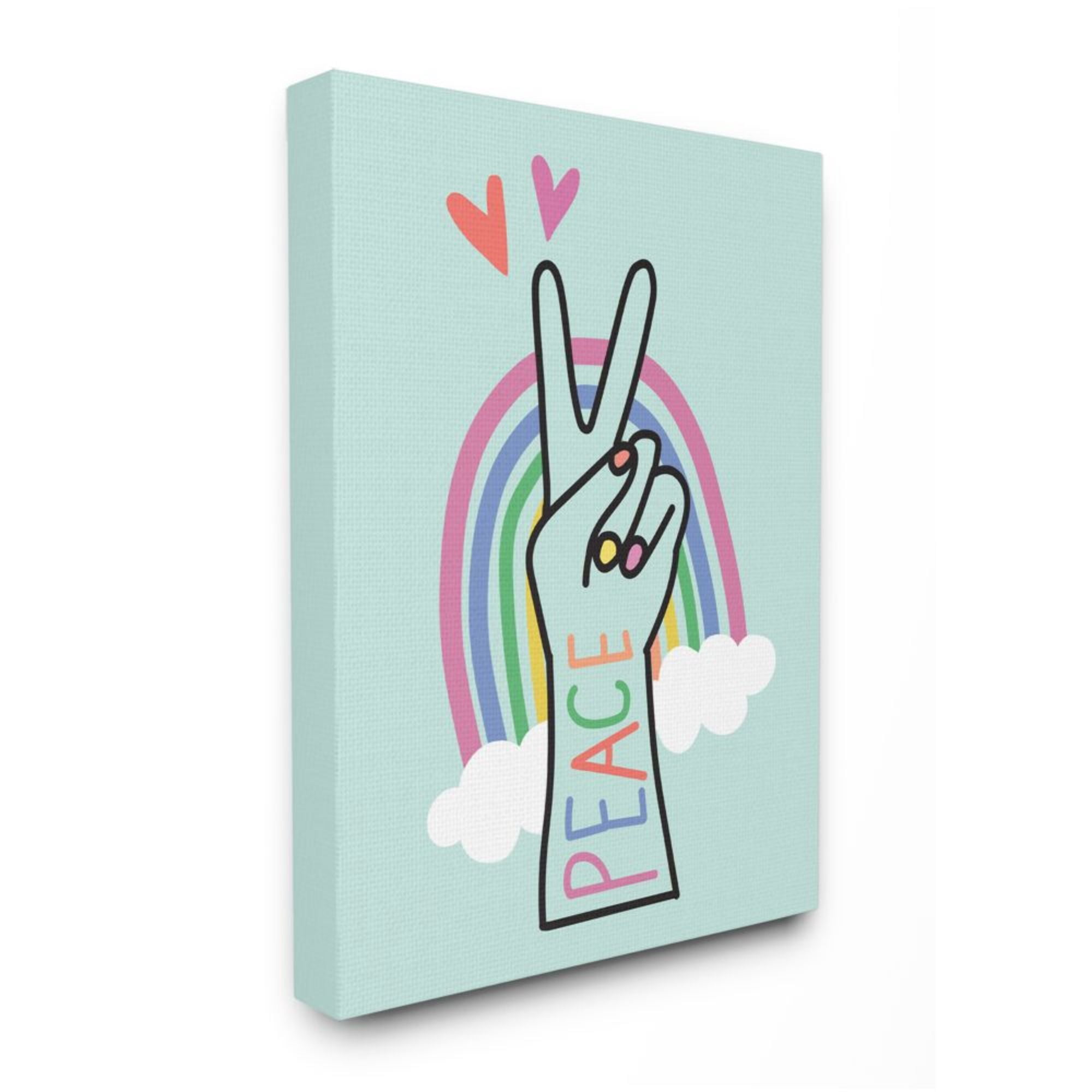 Stupell Industries Peace Love Rainbow Playful Turquoise Hand Sign Design by Nina Seven, 16" x 20"