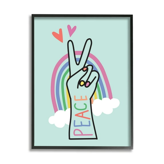 Stupell Industries Peace Love Rainbow Playful Turquoise Hand Sign Design by Nina Seven