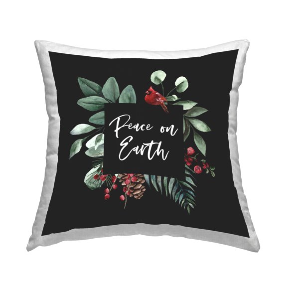 Stupell Industries Peace On Earth Cardinal Botanicals Printed Throw Pillow Design by Valerie Weiners