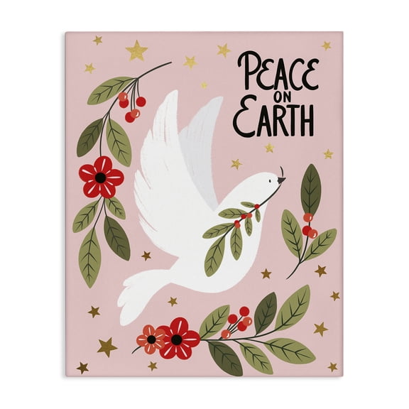 Stupell Industries Peace On Earth Dove Quotes and Sayings Painting Wrapped Canvas Canvas Art Print Wall Art, 36 x 48