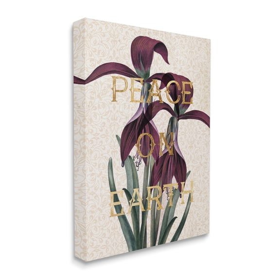 Stupell Industries Peace On Earth Phrase Purple Iris Elegant Pattern Botanical & Floral Painting Gallery Wrapped Canvas Print Wall Art, 24 x 30