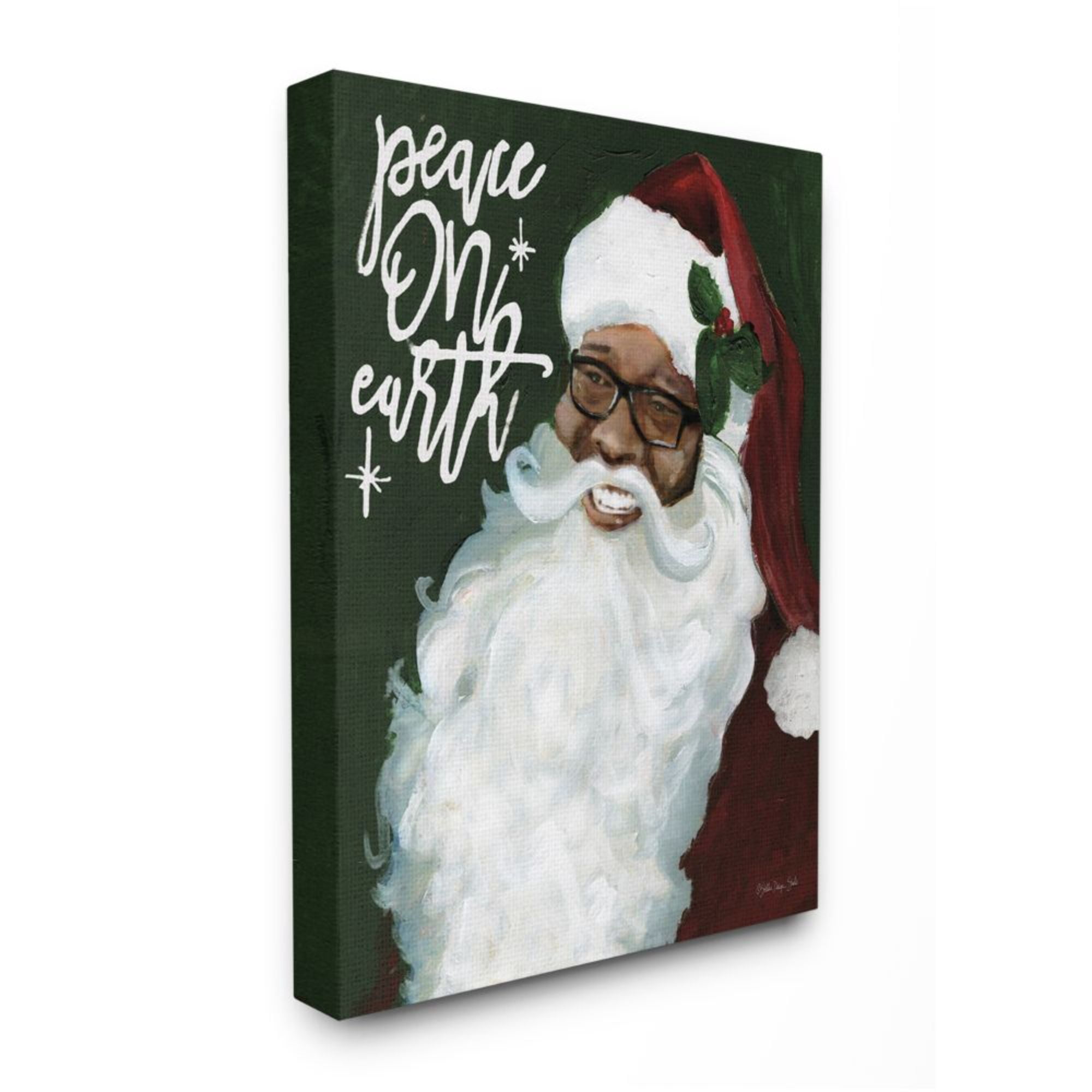 Stupell Industries Peace On Earth Phrase Santa Portrait Painting Designed by Stellar Design Studio