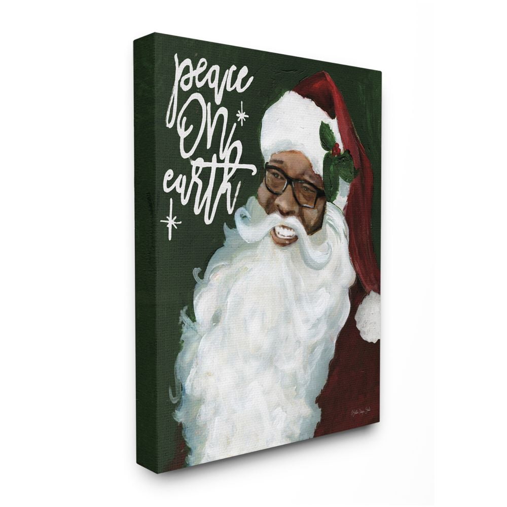 Stupell Industries Peace On Earth Phrase Santa Portrait Painting Designed by Stellar Design Studio