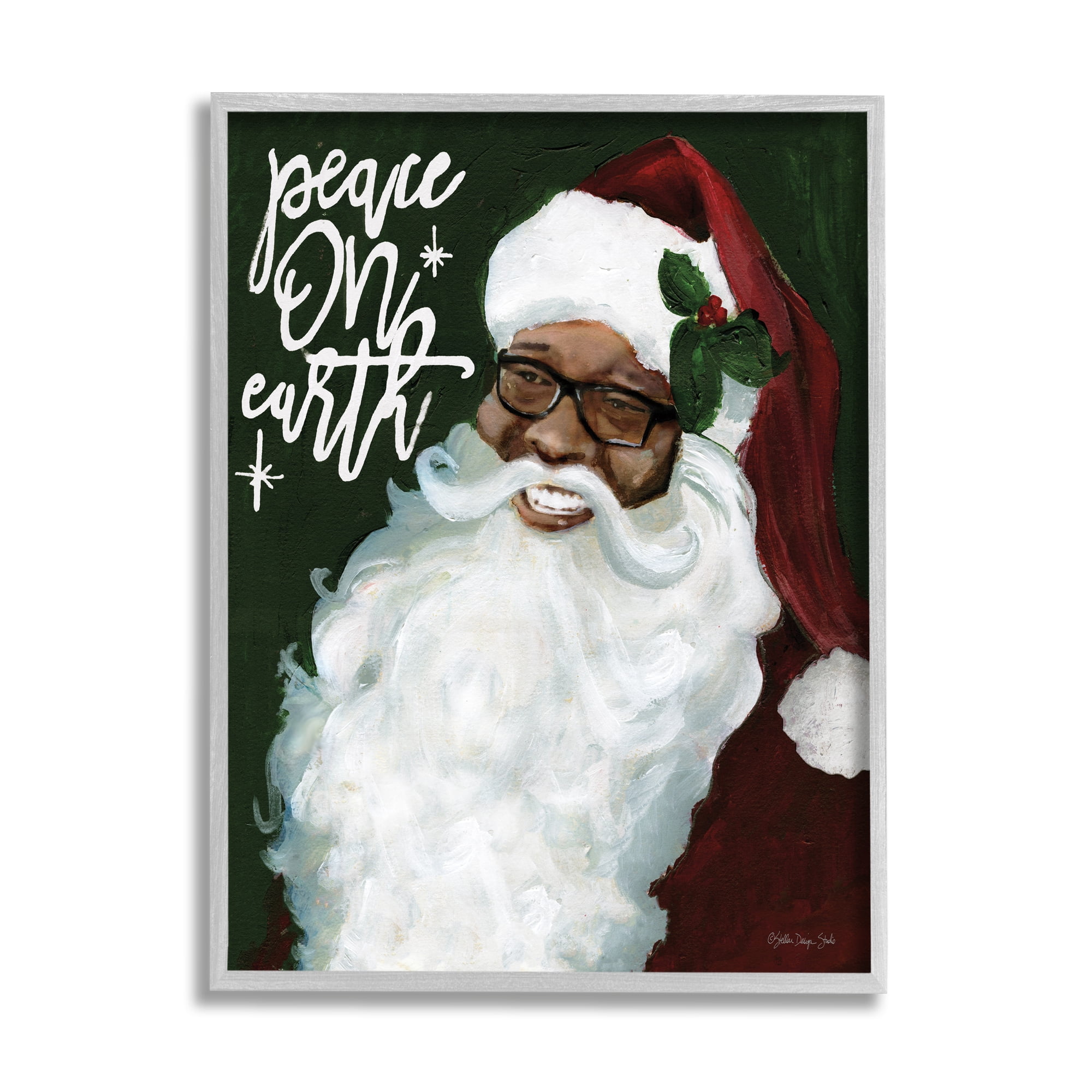 Stupell Industries Peace On Earth Phrase Santa Portrait Painting Framed Art Print Wall Art, 24x30, By Stellar Design Studio