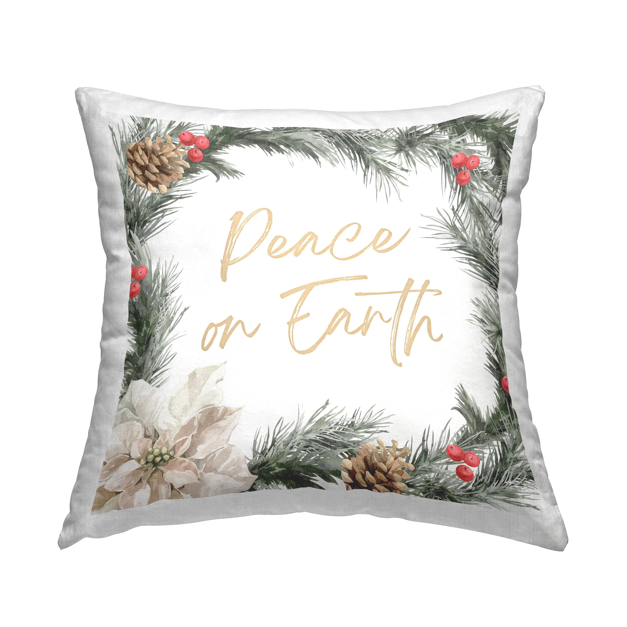 Stupell Industries Peace On Earth Pinecone Holiday Printed Throw Pillow Design by Nina Blue