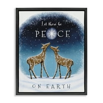Stupell Industries Peace On Earth Reindeer Holiday Painting Black Floater Framed Art Print Wall Art, 17 x 21