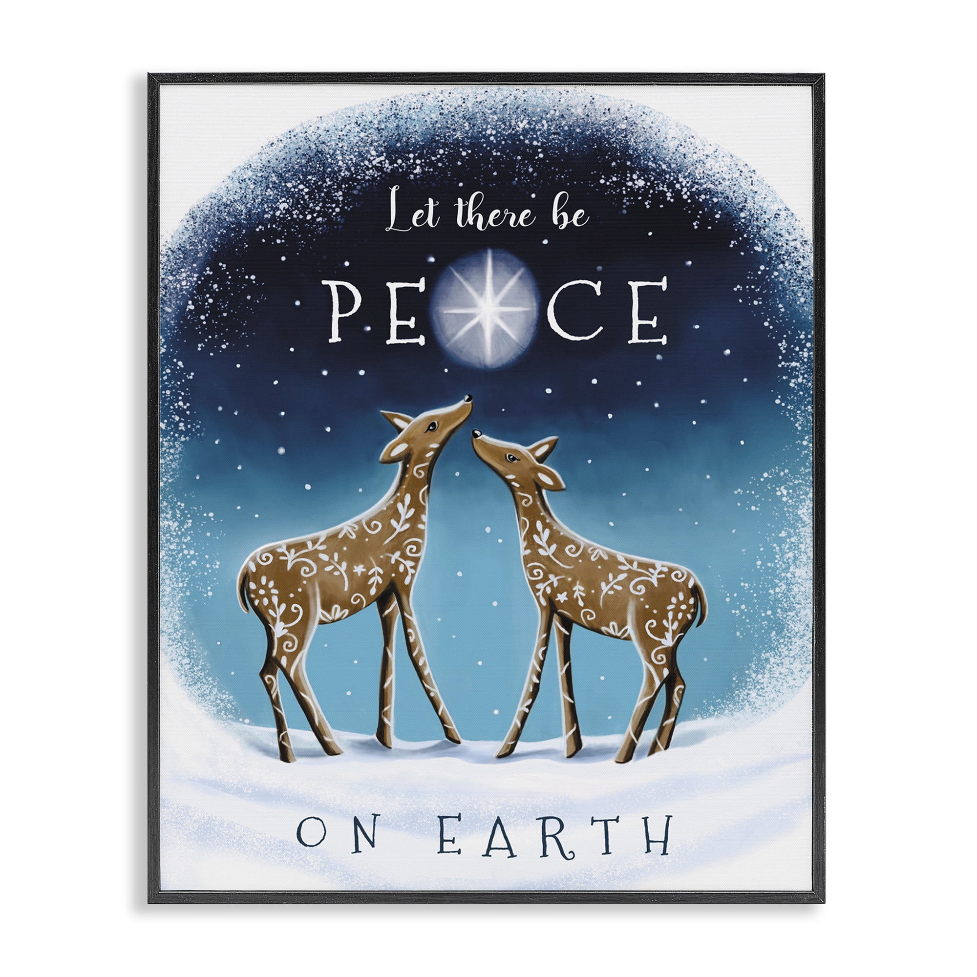 Stupell Industries Peace On Earth Reindeer Holiday Painting Black Framed Art Print Wall Art, 24 x 30
