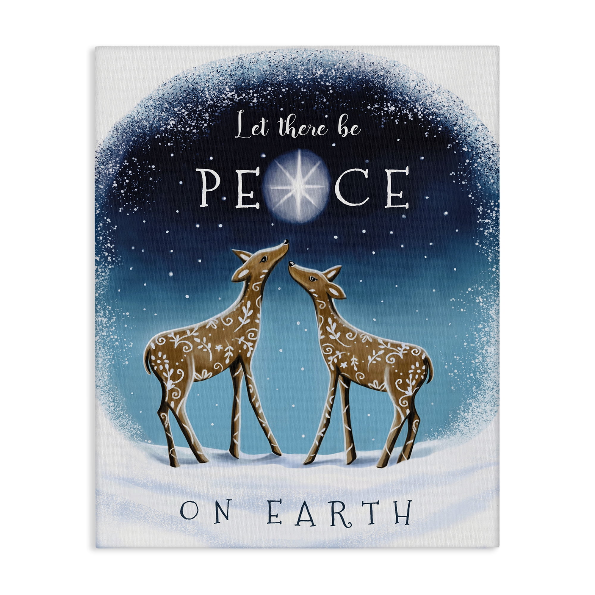Stupell Industries Peace On Earth Reindeer Holiday Painting Gallery Wrapped Canvas Art Print Wall Art, 30 x 40