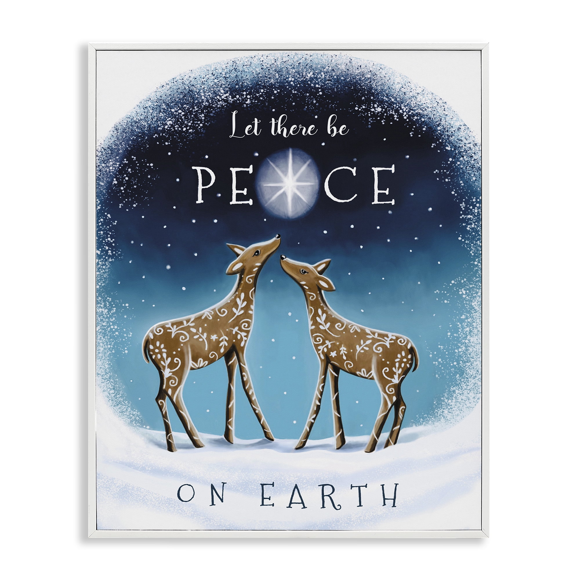 Stupell Industries Peace On Earth Reindeer Holiday Painting White Framed Art Print Wall Art, 11 x 14