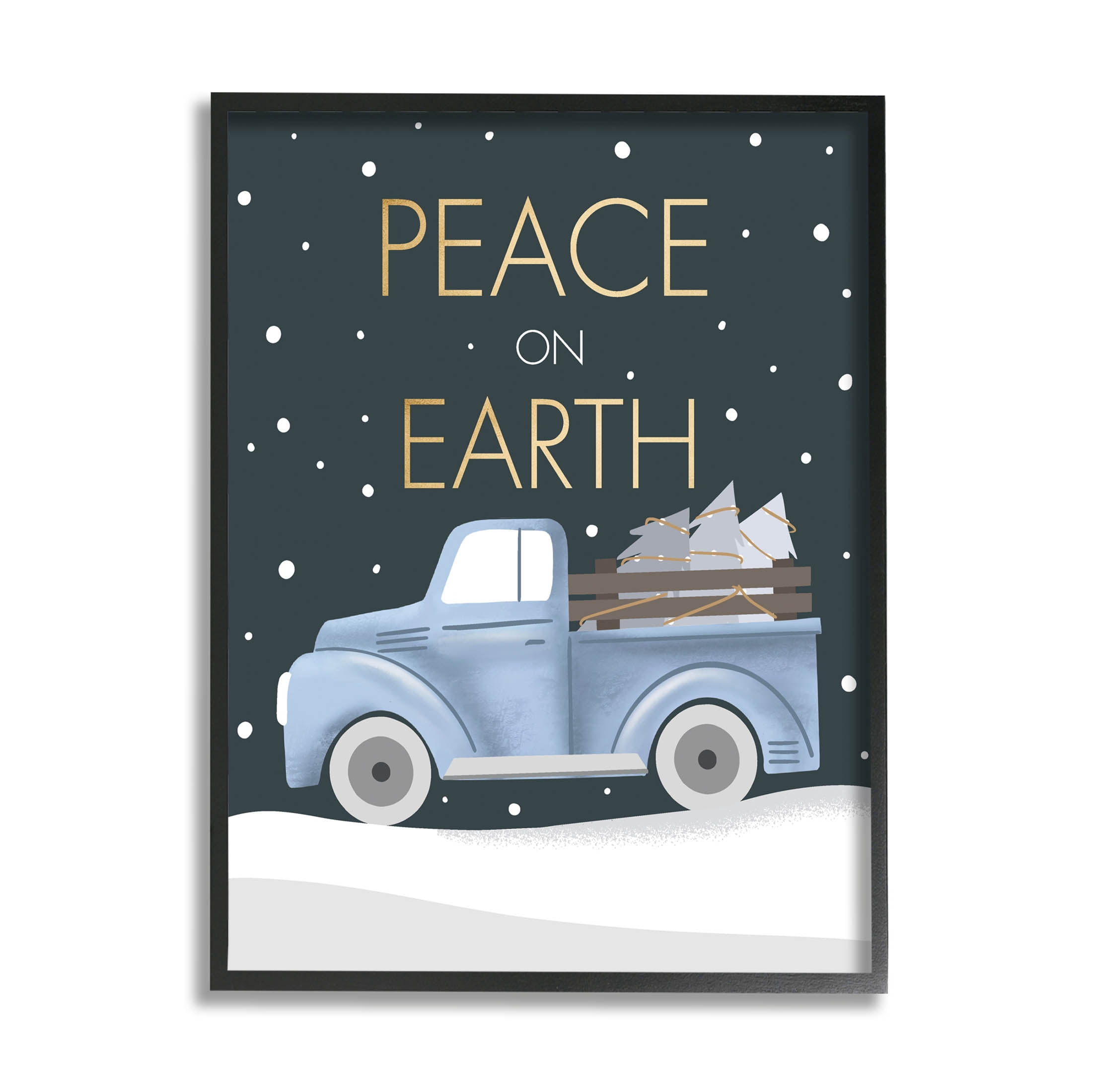 Stupell Industries Peace On Earth Snowy Truck Graphic Art Black Framed Art Print Wall Art, Design by Louise Allen Designs