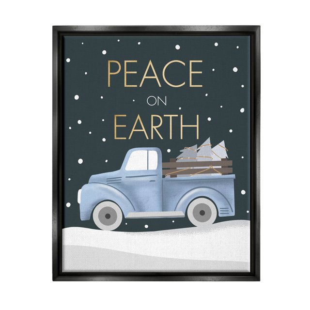 Stupell Industries Peace On Earth Snowy Truck Graphic Art Jet Black