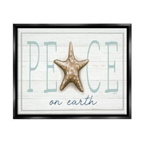 Stupell Industries Peace On Earth Starfish Sign Graphic Art Jet Black Floating Framed Canvas Print Wall Art, Design by Elizabeth Tyndall