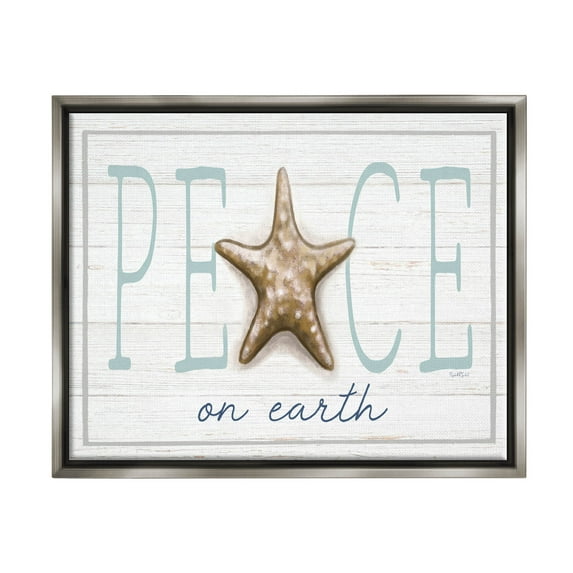 Stupell Industries Peace On Earth Starfish Sign Graphic Art Luster Gray Floating Framed Canvas Print Wall Art, Design by Elizabeth Tyndall