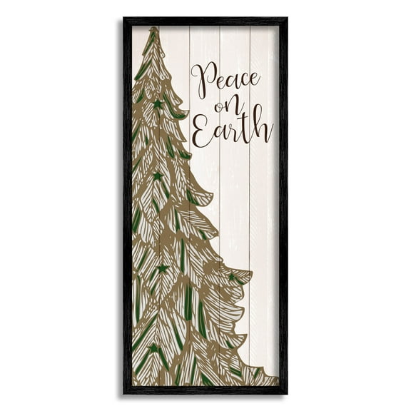 Stupell Industries Peace On Earth Tree Phrase Graphic Art Black Framed Art Print Wall Art, Design by Kim Allen