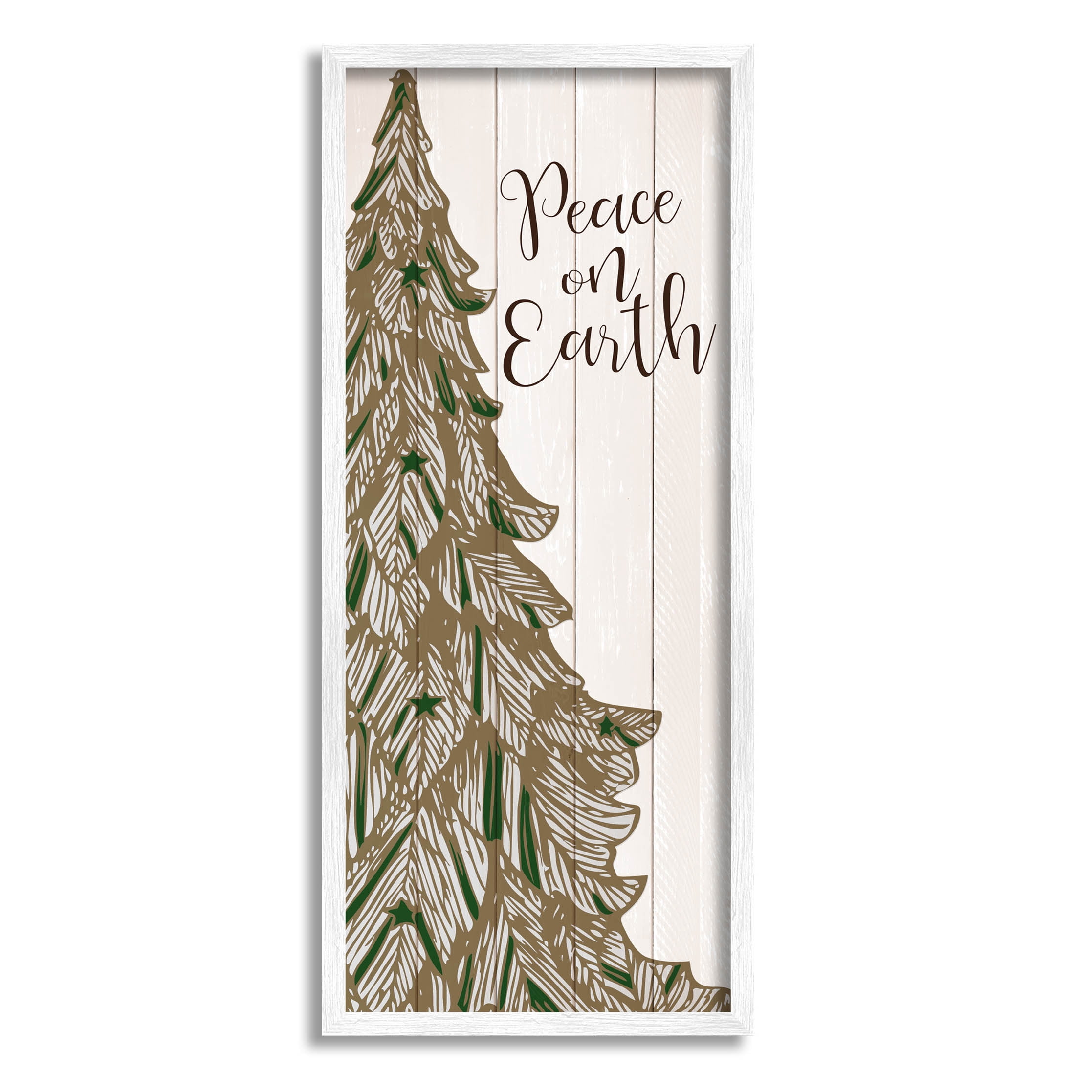 Stupell Industries Peace On Earth Tree Phrase Graphic Art White Framed Art Print Wall Art, Design by Kim Allen