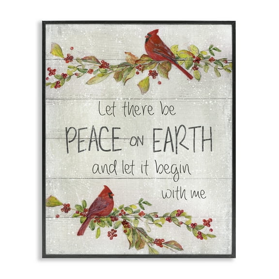 Stupell Industries Peace On Earth With Me Holiday Painting Black Framed Art Prints Wall Art, 11 x 14