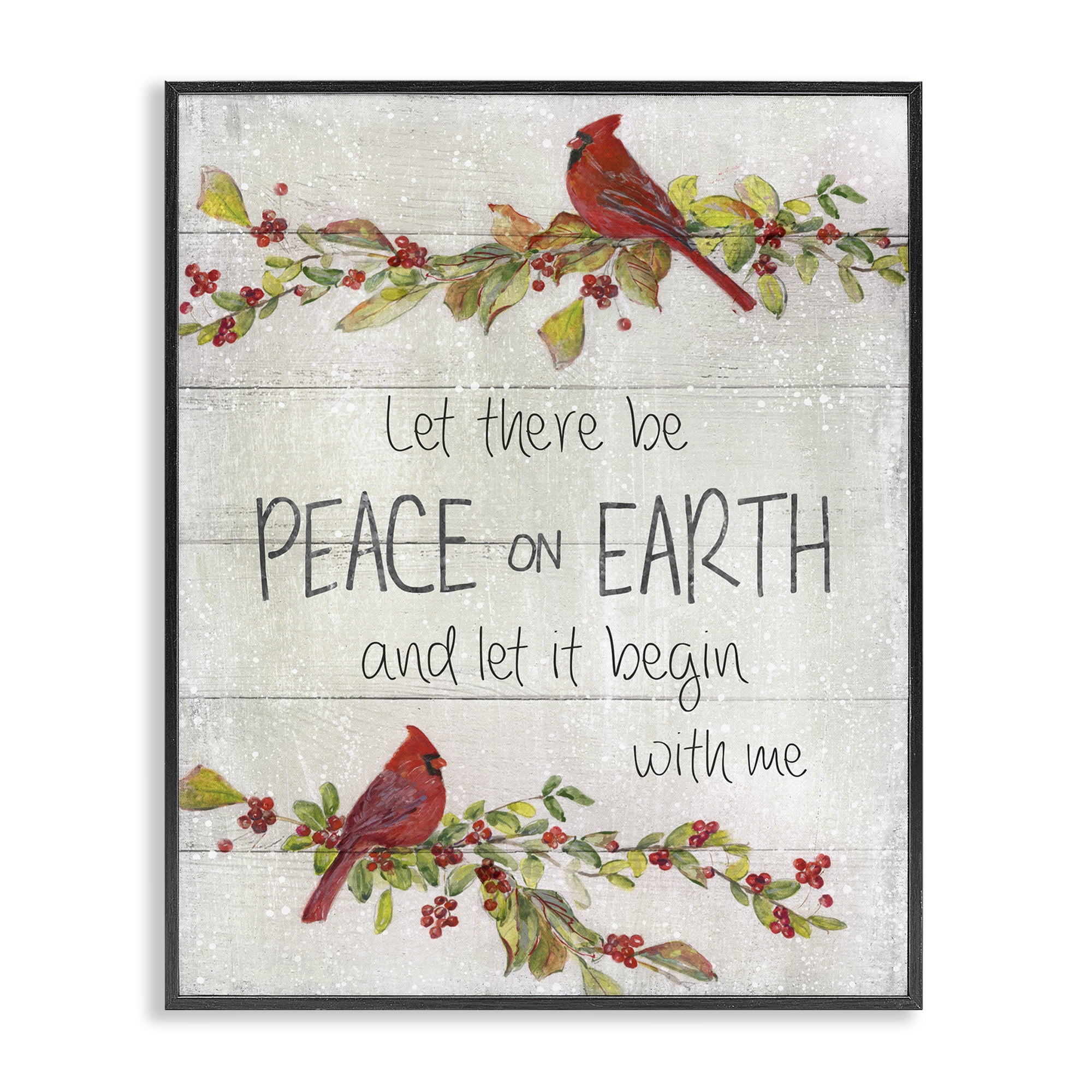 Stupell Industries Peace On Earth With Me Holiday Painting Black Framed Art Prints Wall Art, 16 x 20
