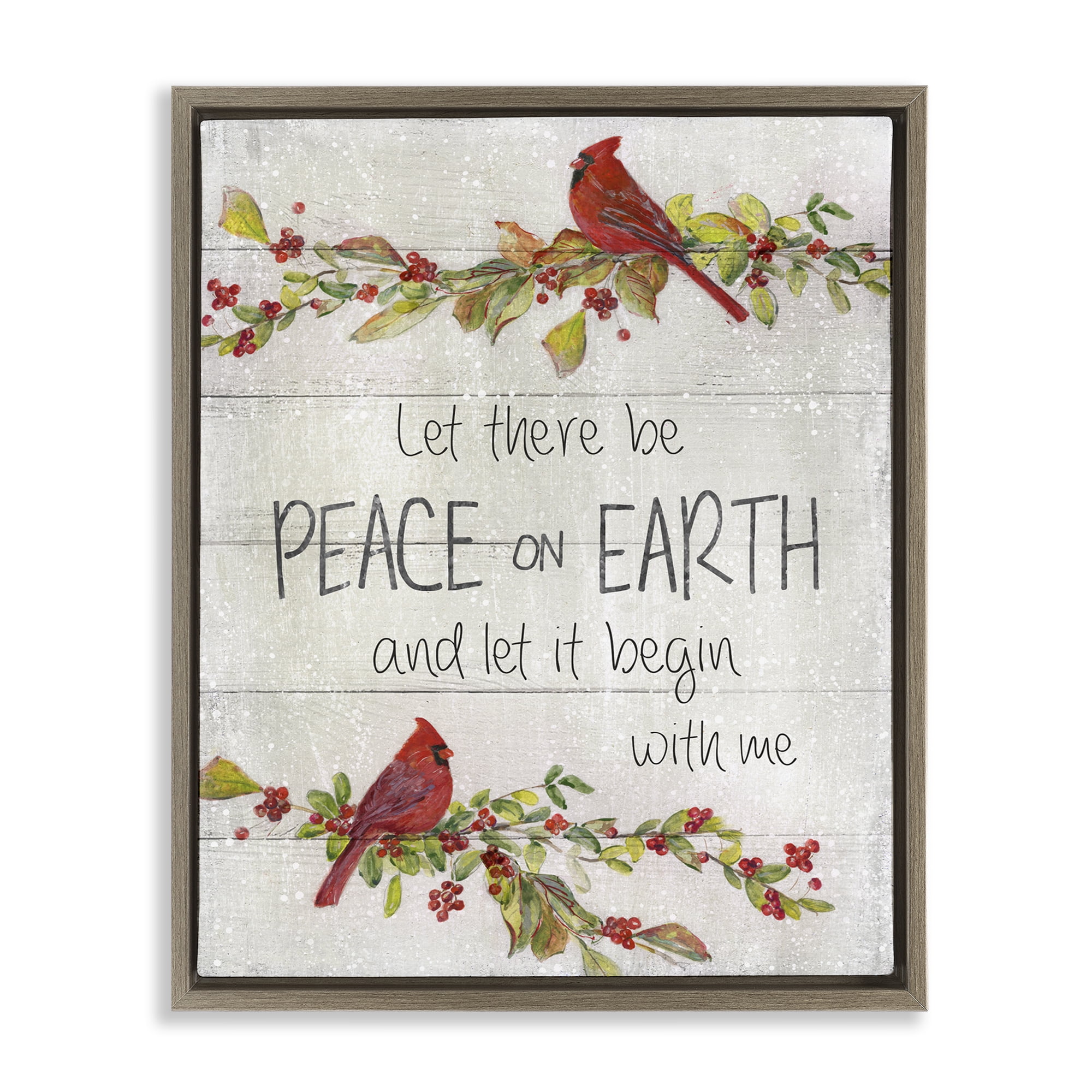 Stupell Industries Peace On Earth With Me Holiday Painting Brown Floater Framed Canvas Art Prints Wall Art, 17 x 21