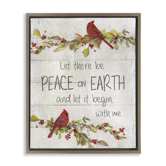 Stupell Industries Peace On Earth With Me Holiday Painting Brown Floater Framed Canvas Art Prints Wall Art, 25 x 31