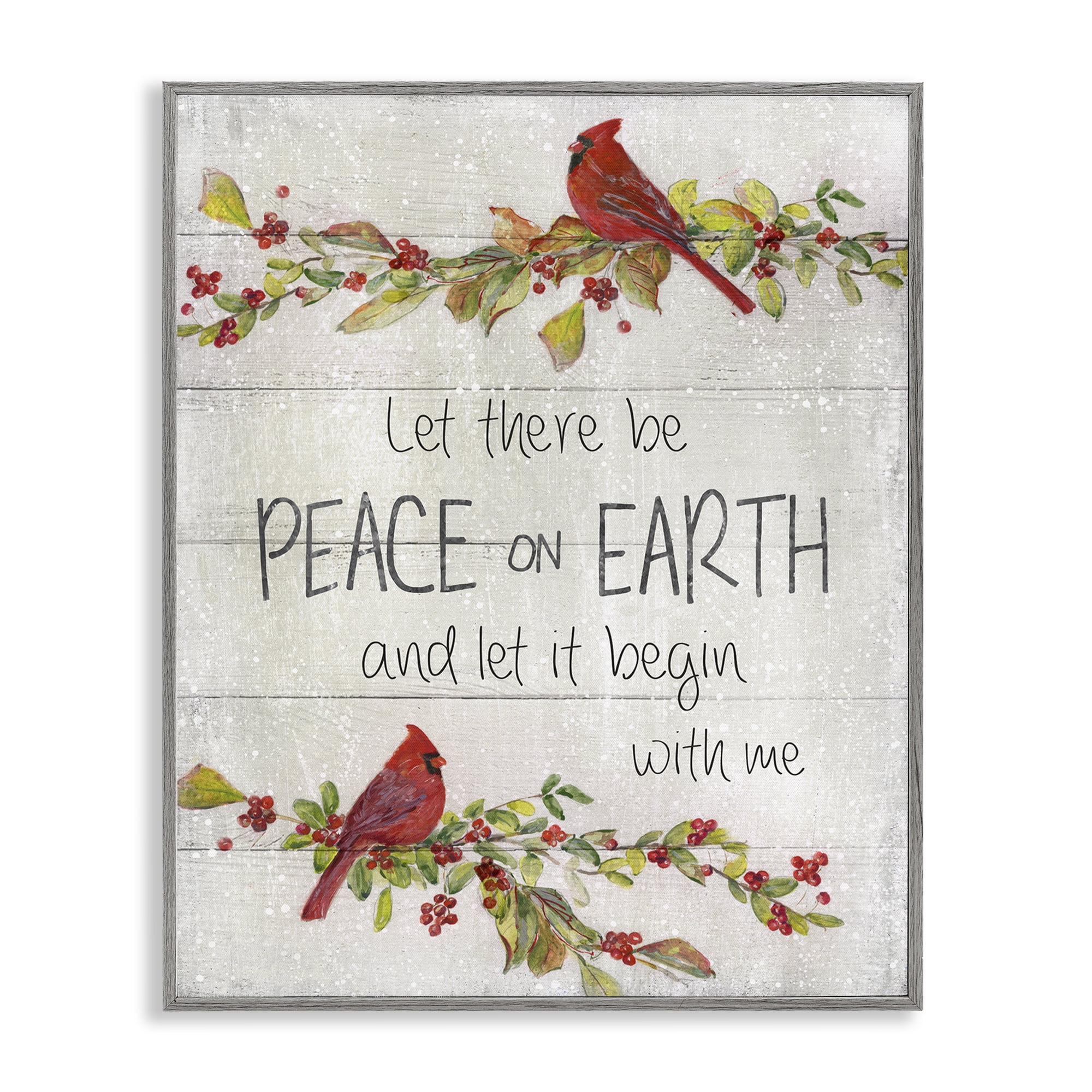 Stupell Industries Peace On Earth With Me Holiday Painting Gray Framed Art Prints Wall Art, 16 x 20