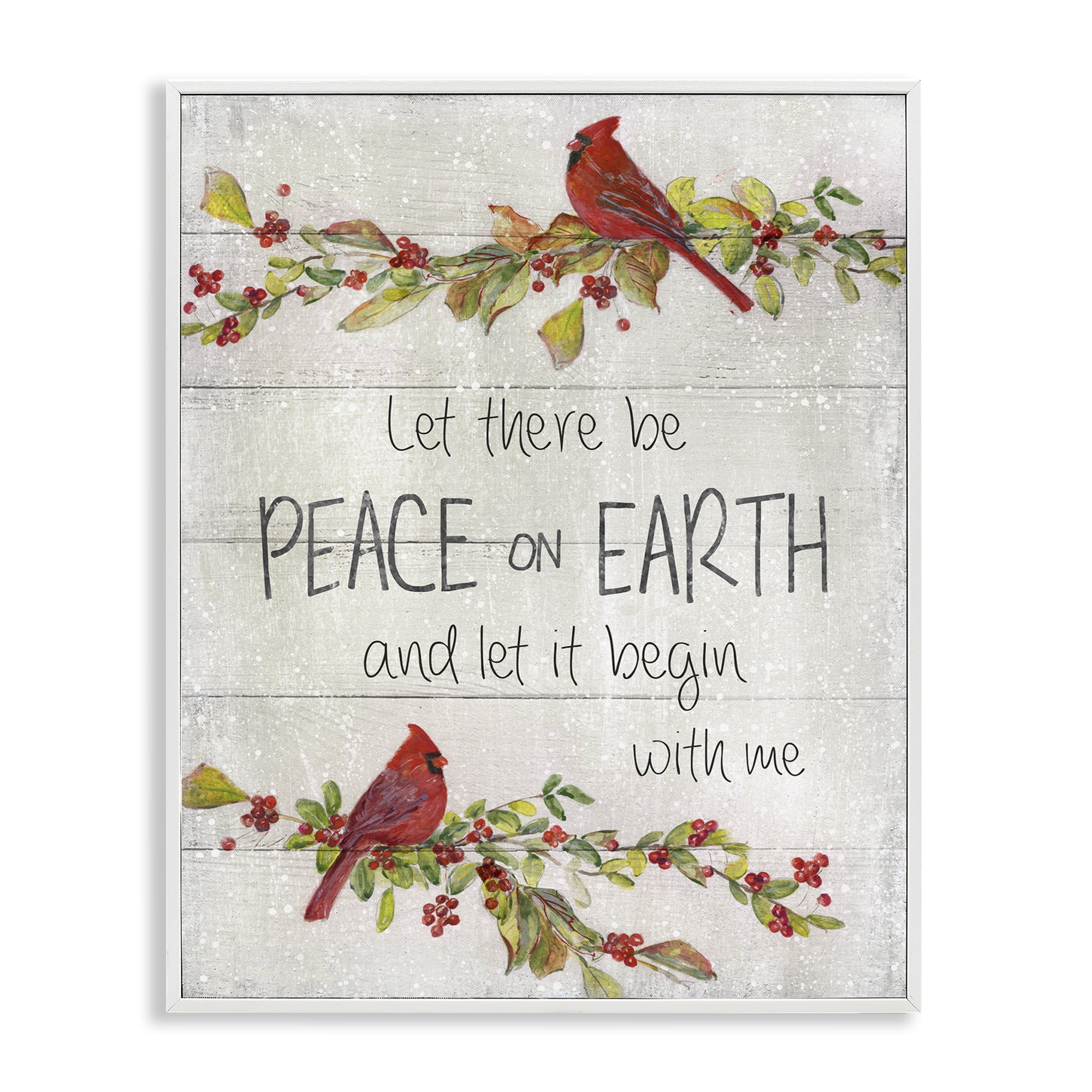 Stupell Industries Peace On Earth With Me Holiday Painting White Framed Art Prints Wall Art, 11 x 14