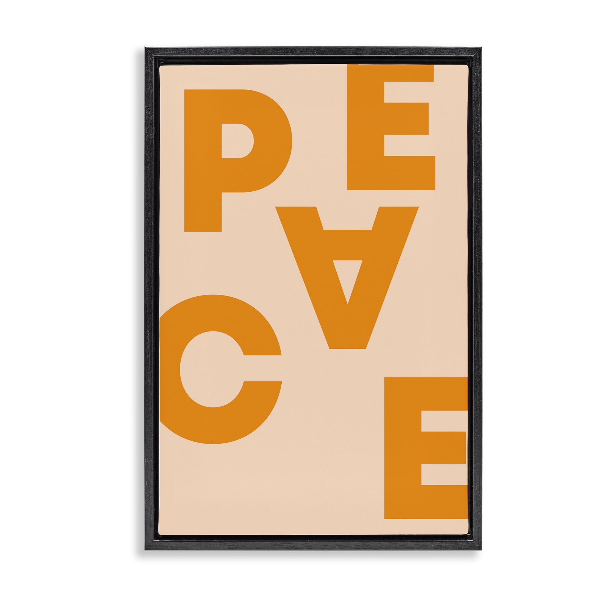 Stupell Industries Peace Orange Typography Typography Painting Black Floater Framed Art Print Wall Art, 17 x 25