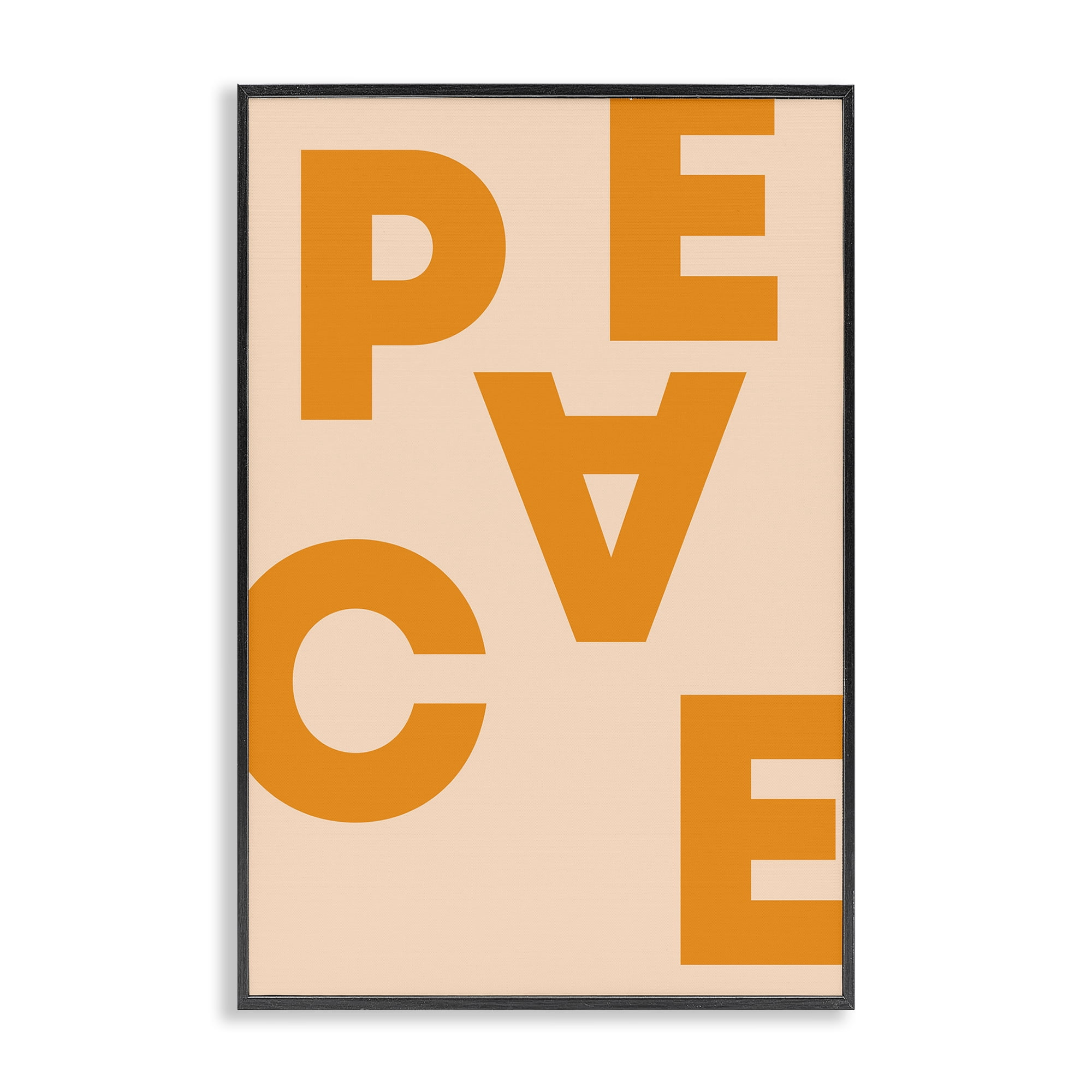 Stupell Industries Peace Orange Typography Typography Painting Black Framed Art Print Wall Art, 16 x 24