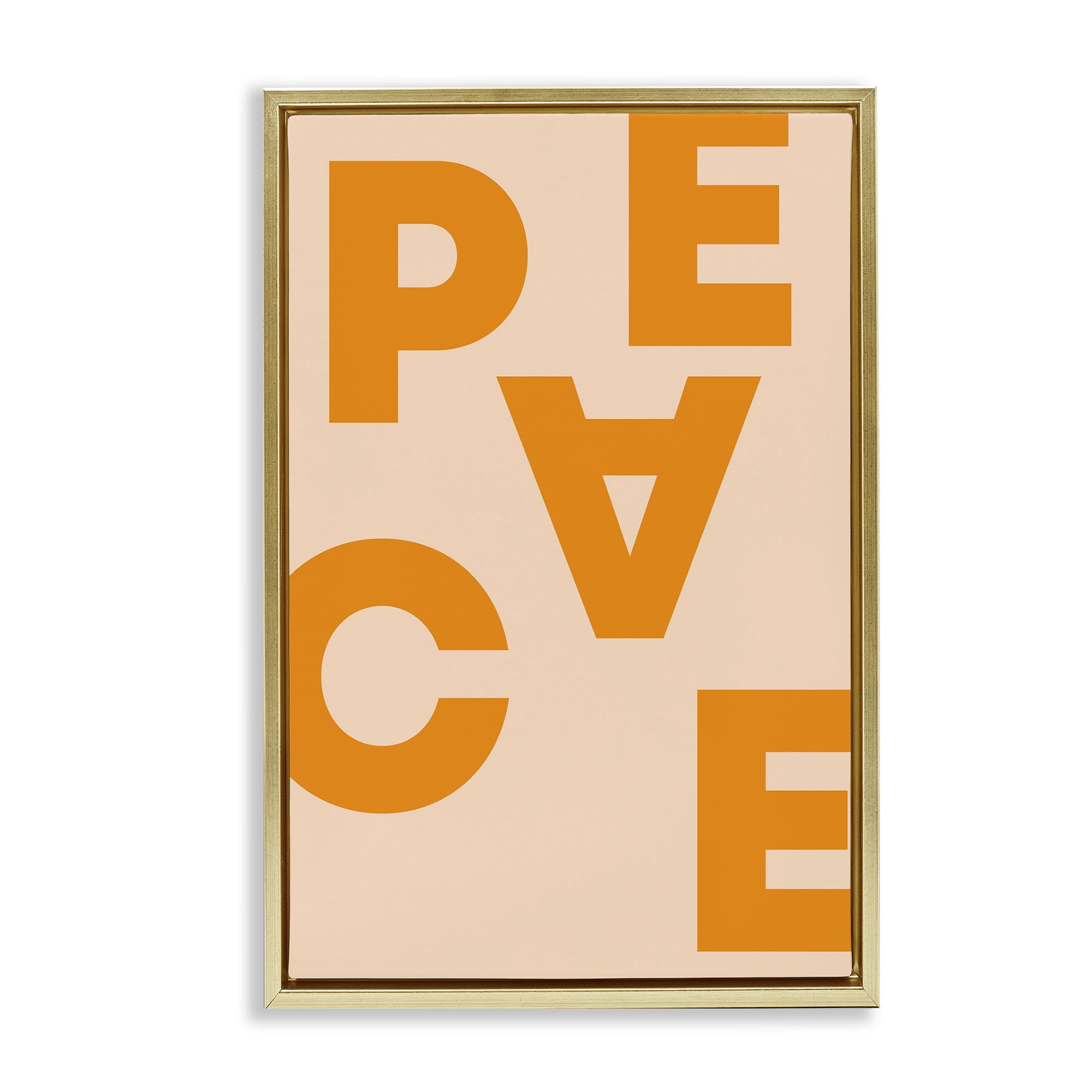 Stupell Industries Peace Orange Typography Typography Painting Gold Floater Framed Art Print Wall Art, 21 x 31