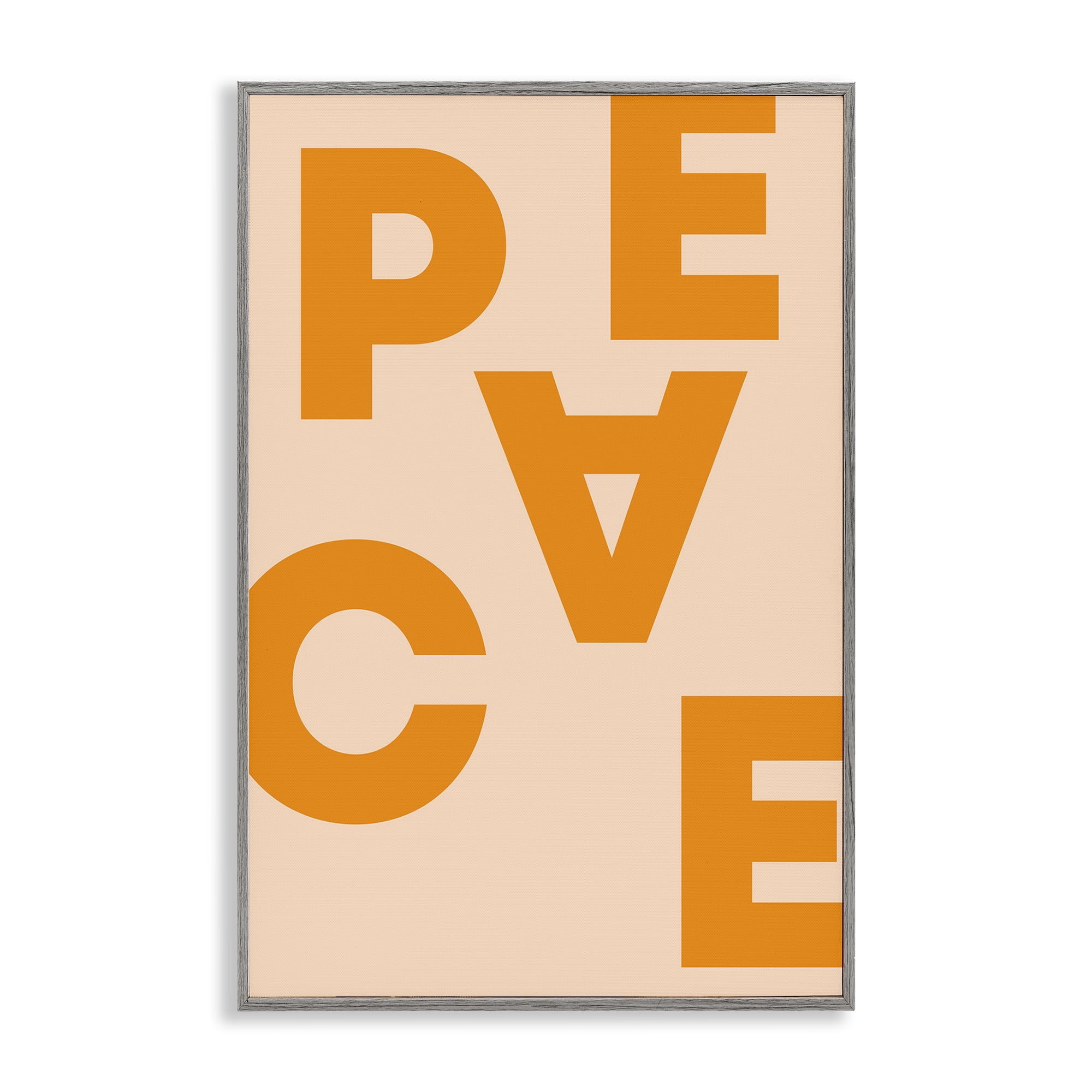 Stupell Industries Peace Orange Typography Typography Painting Gray Framed Art Print Wall Art, 12 x 18