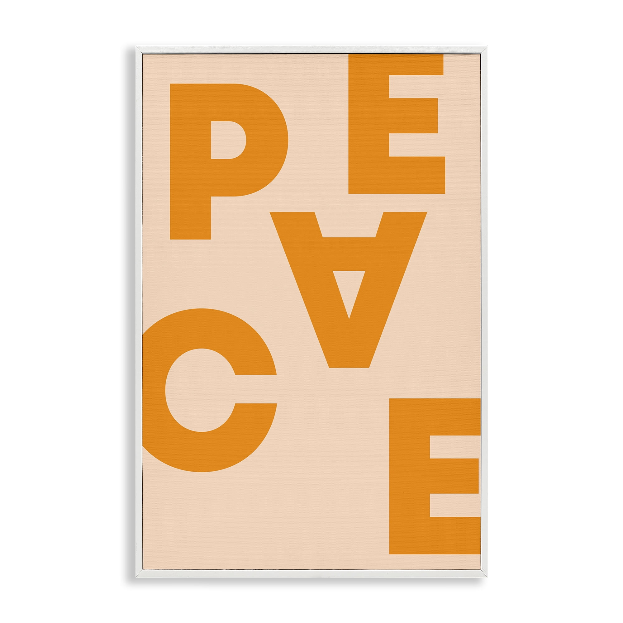 Stupell Industries Peace Orange Typography Typography Painting White Framed Art Print Wall Art, 12 x 18
