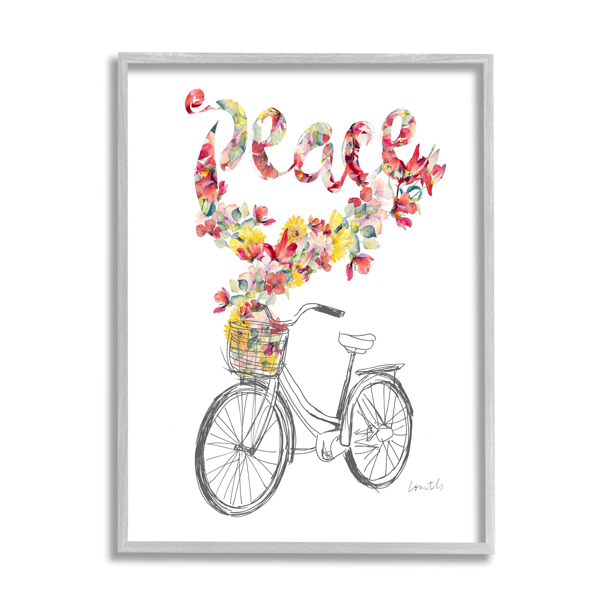 Stupell Industries Peace Phrase Quaint Floral Bouquet Bicycle Basket Framed Wall Art, 16 x 20, Design by Lanie Loreth