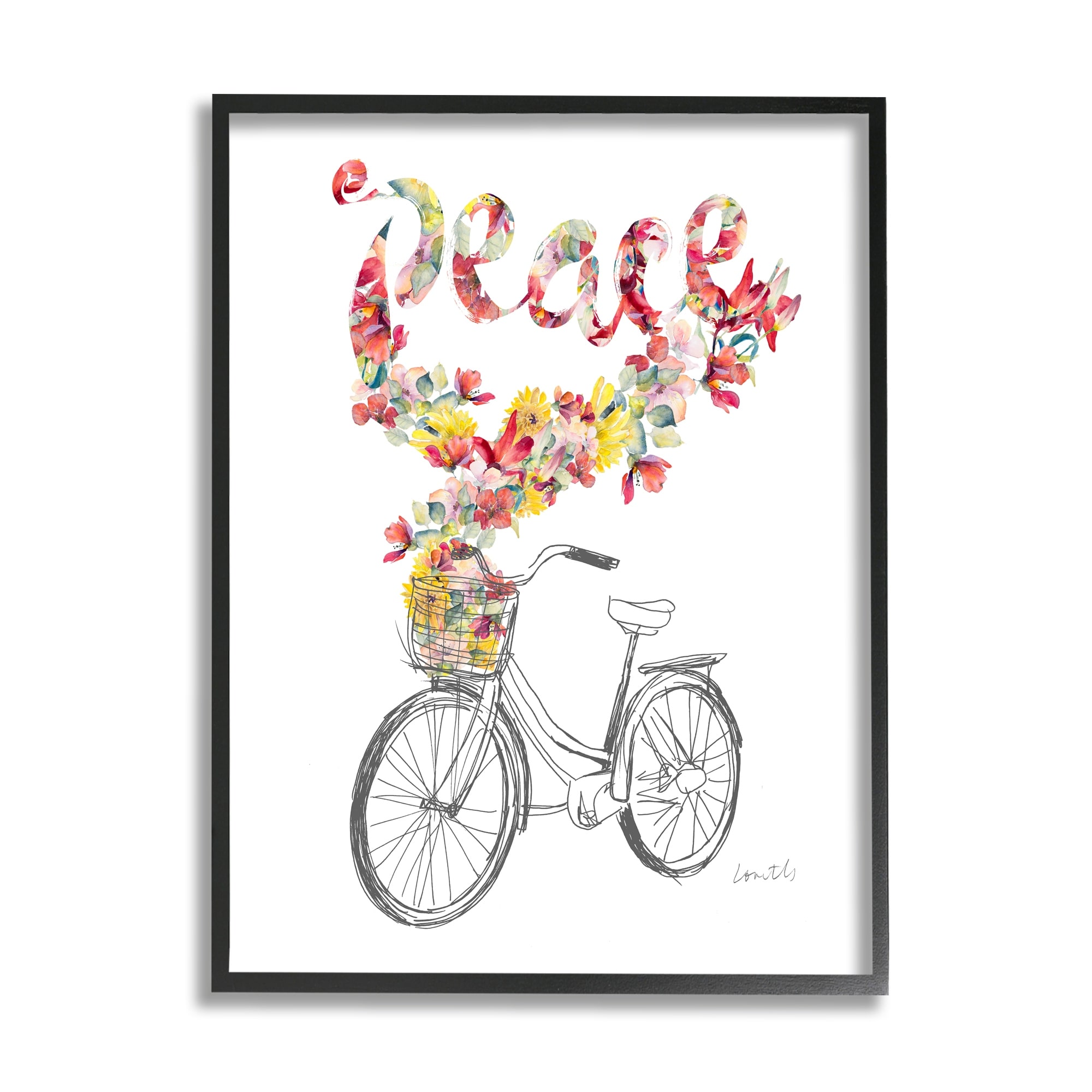 Stupell Industries Peace Phrase Quaint Floral Bouquet Bicycle Basket Framed Wall Art, 24 x 30, Design by Lanie Loreth