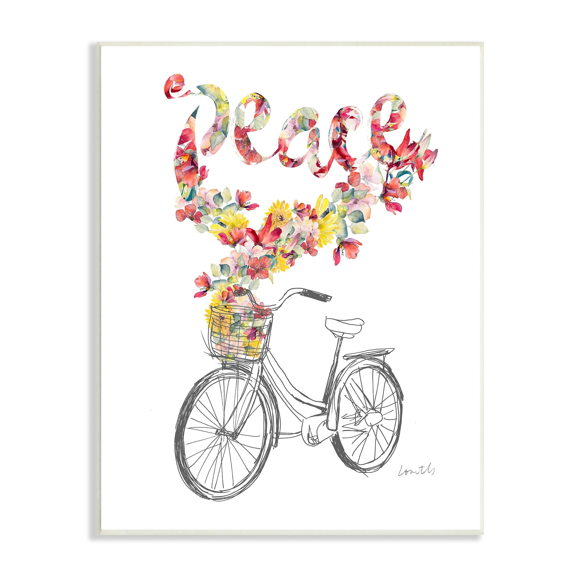 Stupell Industries Peace Phrase Quaint Floral Bouquet Bicycle Basket Wood Wall Art, 13 x 19, Design by Lanie Loreth