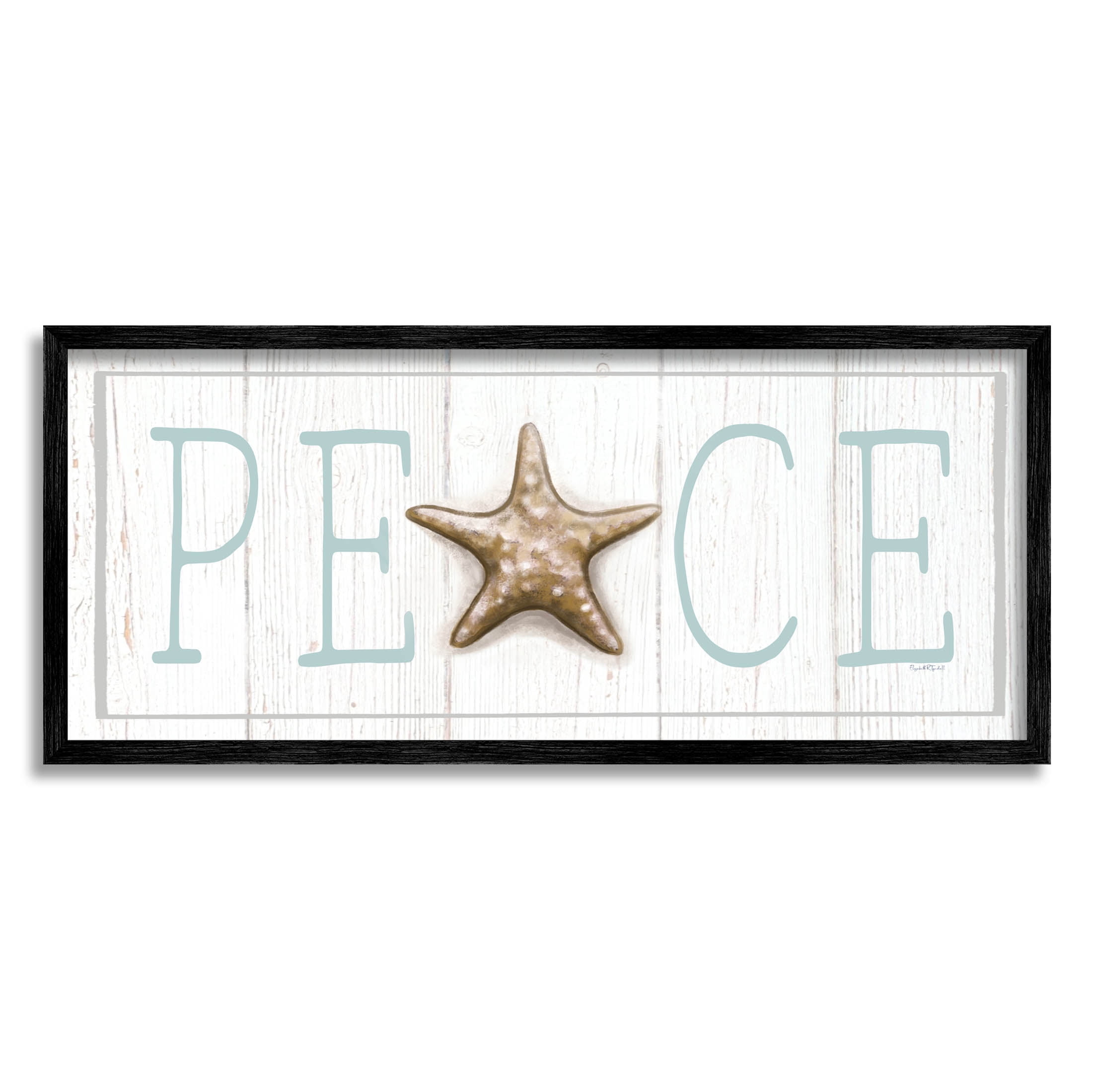 Stupell Industries Peace Seasonal Starfish Sign Graphic Art Black Framed Art Print Wall Art, Design by Elizabeth Tyndall