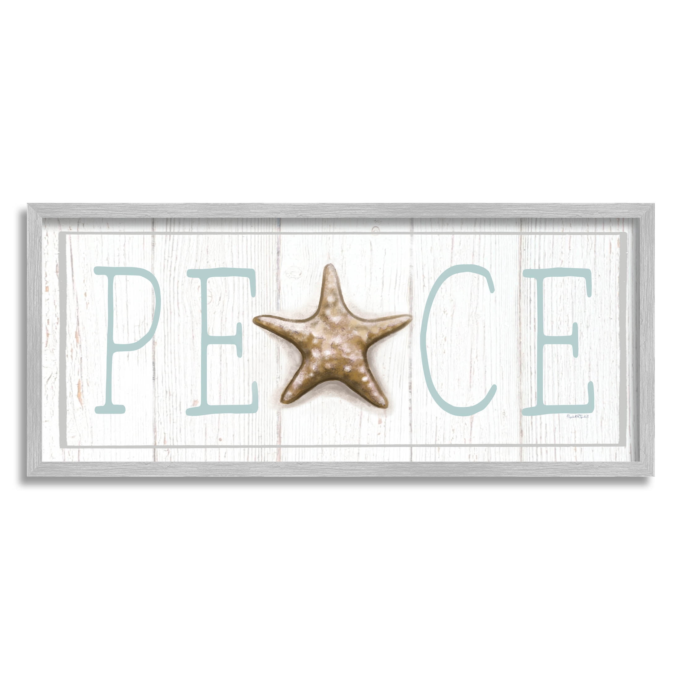 Stupell Industries Peace Seasonal Starfish Sign Graphic Art Gray Framed Art Print Wall Art, Design by Elizabeth Tyndall