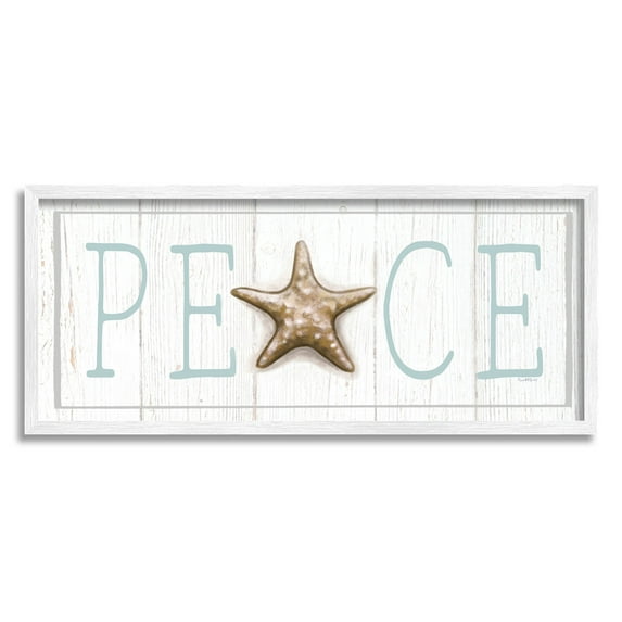 Stupell Industries Peace Seasonal Starfish Sign Graphic Art White Framed Art Print Wall Art, Design by Elizabeth Tyndall