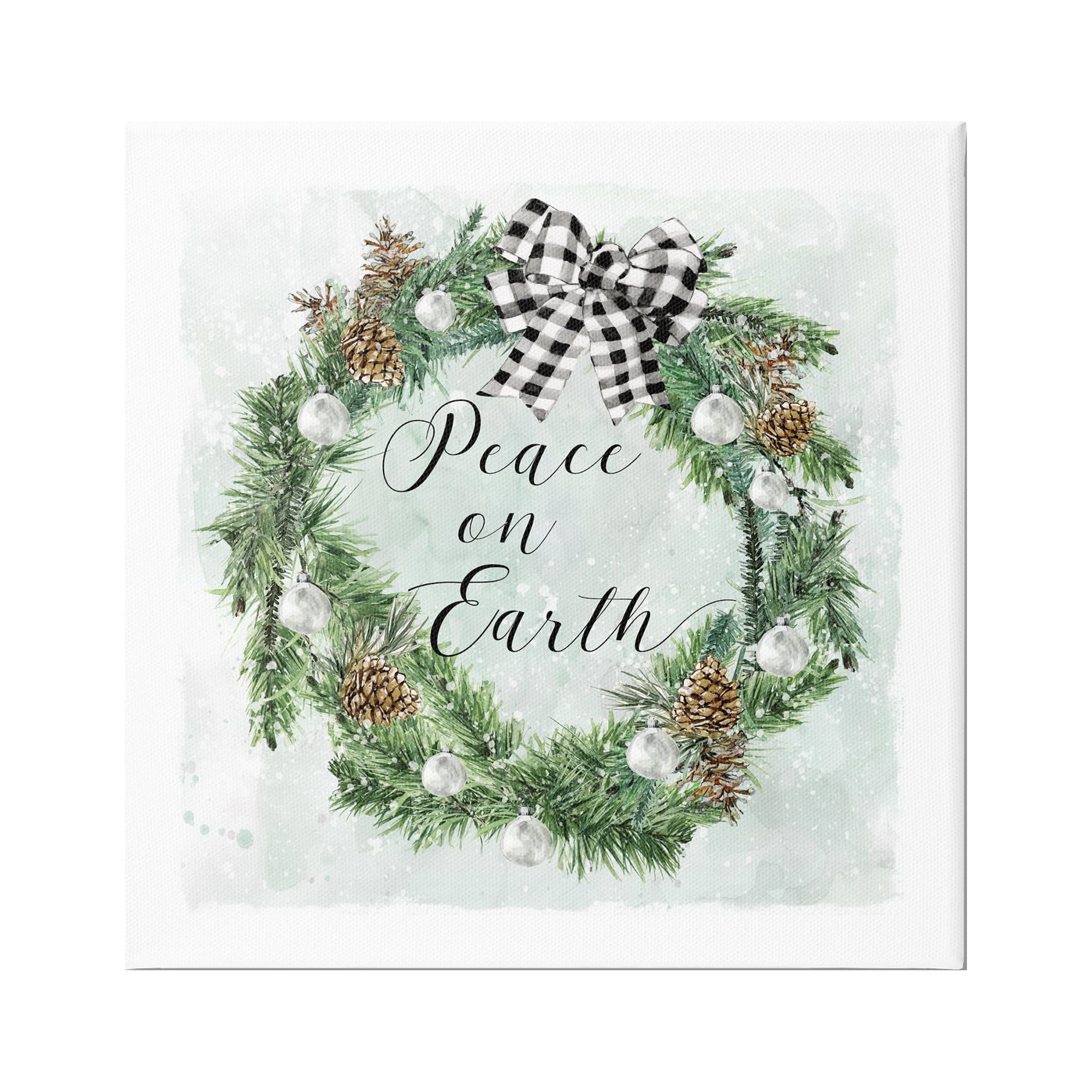 Stupell Industries Peace Seasonal Wreath Holiday Painting Gallery Wrapped Canvas Print Wall Art, 24 x 24