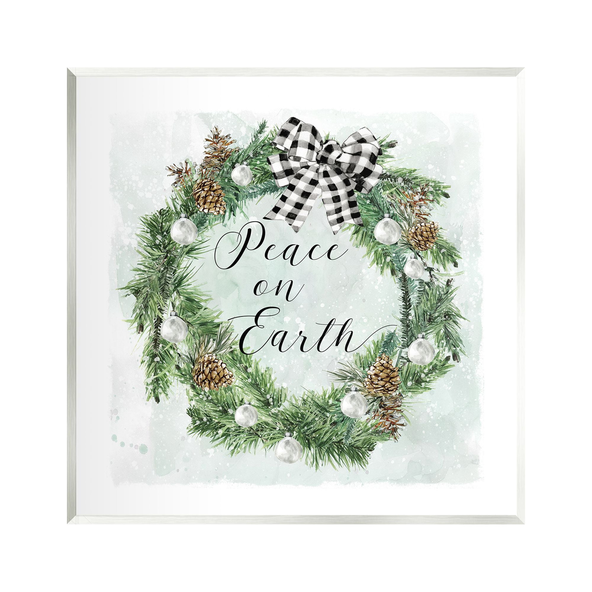 Stupell Industries Peace Seasonal Wreath Holiday Painting Unframed Art Print Wall Art, 12 x 12