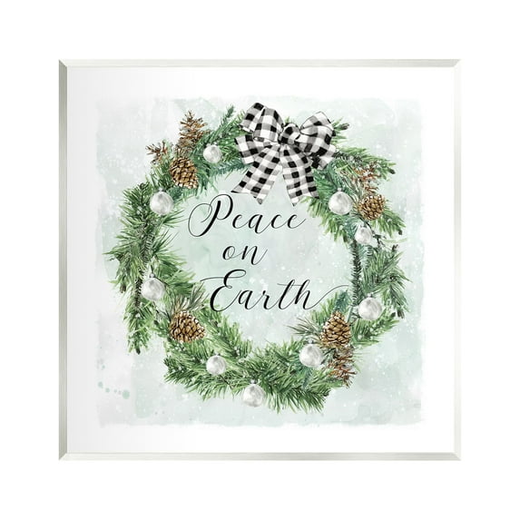 Stupell Industries Peace Seasonal Wreath Holiday Painting Unframed Art Print Wall Art, 12 x 12