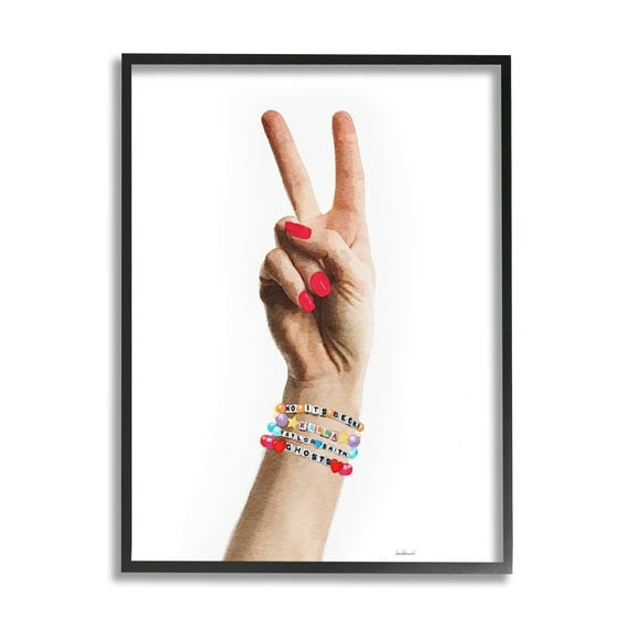 Stupell Industries Peace Sign Hand Beauty & Fashion Painting Black Framed Art Print Wall Art, 24 x 30