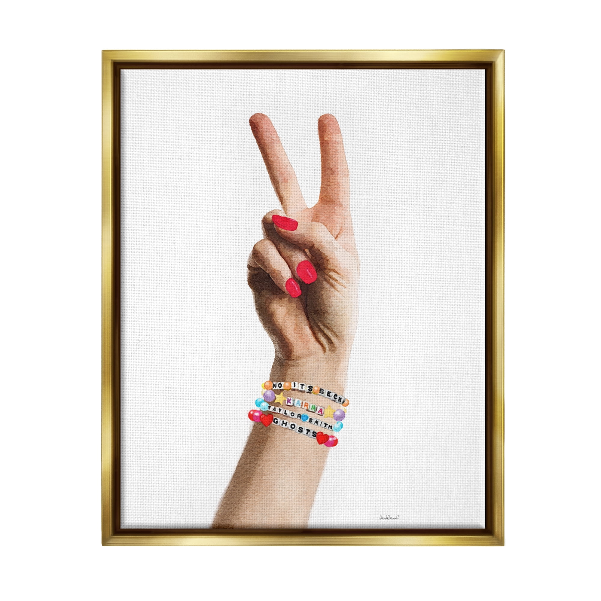 Stupell Industries Peace Sign Hand Beauty & Fashion Painting Gold Floater Framed Canvas Art Print Wall Art, 25 x 31
