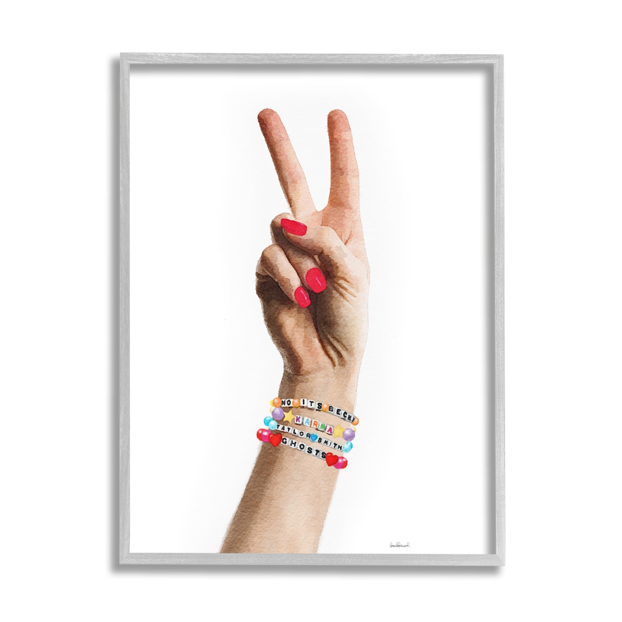 Stupell Industries Peace Sign Hand Beauty & Fashion Painting Gray Framed Art Print Wall Art, 16 x 20