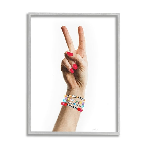 Stupell Industries Peace Sign Hand Beauty & Fashion Painting Gray Framed Art Print Wall Art, 24 x 30
