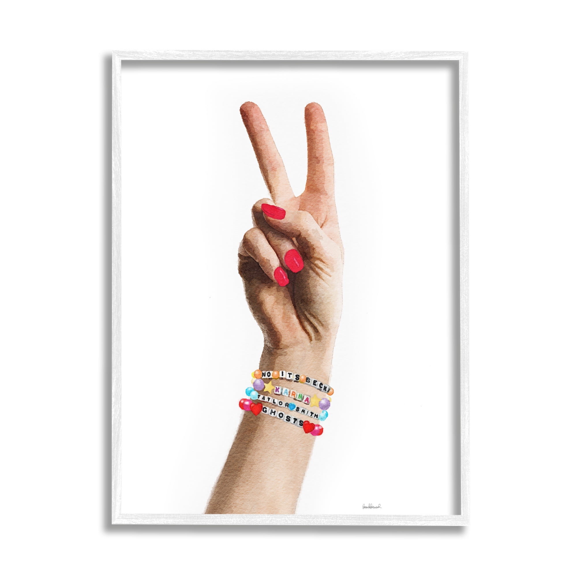 Stupell Industries Peace Sign Hand Beauty & Fashion Painting White Framed Art Print Wall Art, 11 x 14
