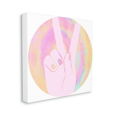 Stupell Industries Peace Sign Hand Pose Groovy Pink Pattern Canvas Wall Art, 24 x 24, Design by Daphne Polselli