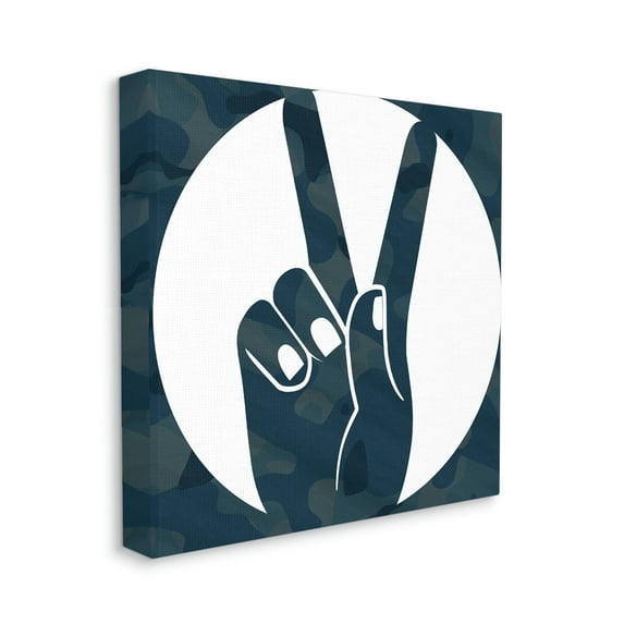 Stupell Industries Peace Sign Hand Pose Over Dark Blue Camouflage Canvas Wall Art, 36 x 36, Design by Daphne Polselli