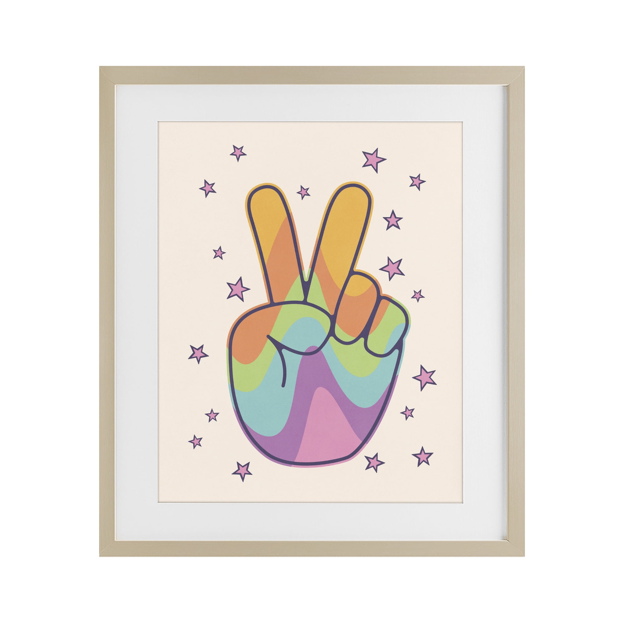 Stupell Industries Peace Sign Retro Rainbow Birch Framed Print Under Glass, design by LSR Design Studio